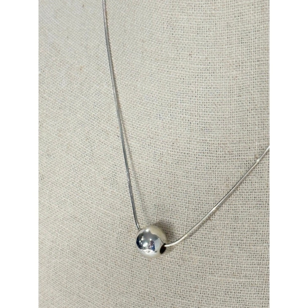 Round Snake Chain Sterling Silver Open Ball Pendant Necklace 18.25" - Picture 3 of 7